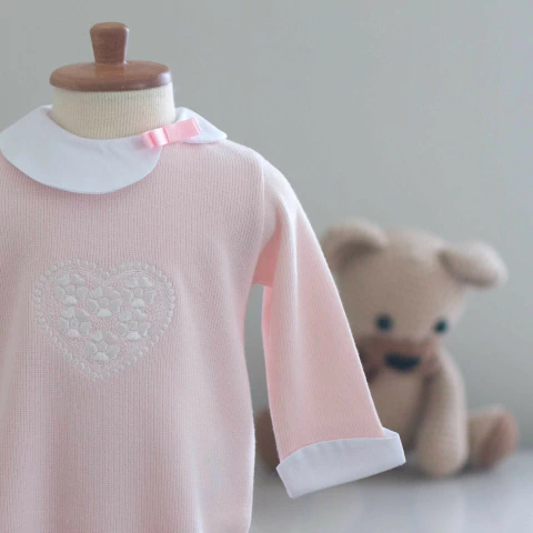 Macacão Coração Rosa - Tricotil