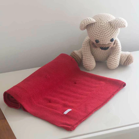 Manta Ball Vermelha - Tricô - Tamanho único