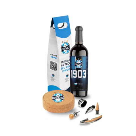 COMBO: Kit Vinho Cortiça com acessórios + Vinho Tinto 1903 + Sacola - Adega do Grêmio