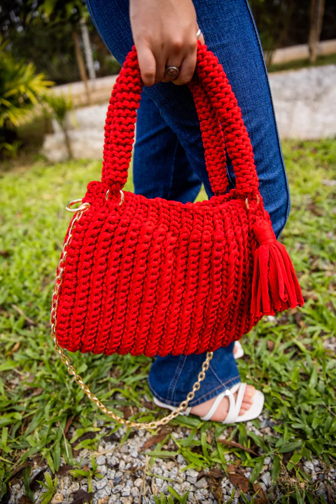 Bolsa Vermelha em Fio de Malha