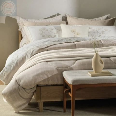 Kit Cobre-Leito Colcha Queen Karsten Mabel Dupla Face 100% Algodão Percal 200 Fios c/ Porta Travesseiro (3 Peças)