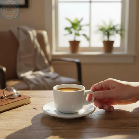 Xícara de Chá com Pires 180ml Off-White - Porcelana Linha Biona