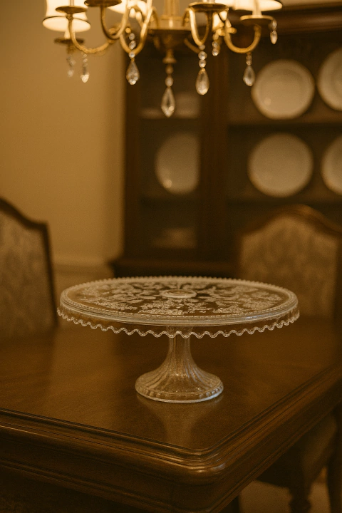 Pie de torta cristal labrado 28 x 11cm.