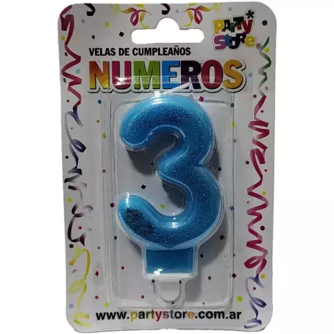 VELA NUMERO CELESTE BRILLOS Nº3 - comprar online