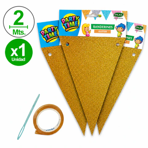 Banderín Triangular Glitter Dorado 1 unidad