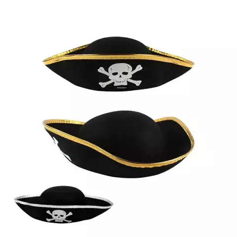 GORRO PIRATA ADULTO BORDE DORADO - PLATA - comprar online