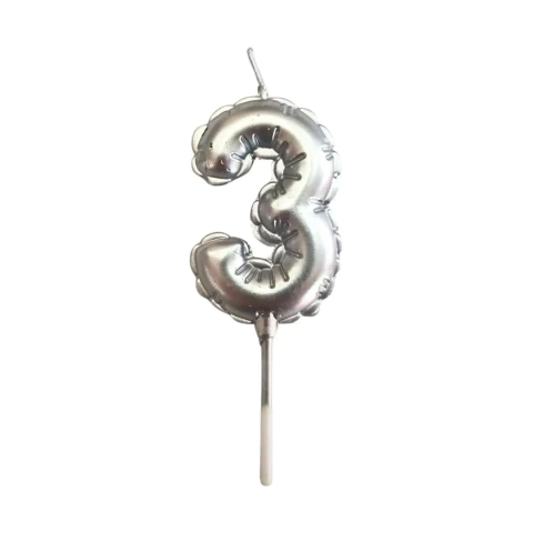 Vela Número 3 Globito Metalizada Plata 1 unidad - comprar online