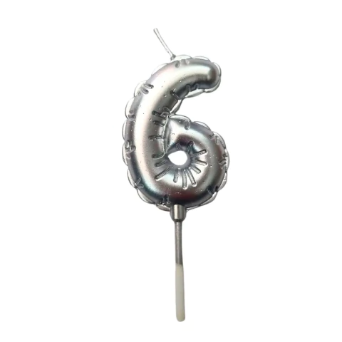 Vela Número Globito Metalizada Plata Número 6, 1 unidad - comprar online