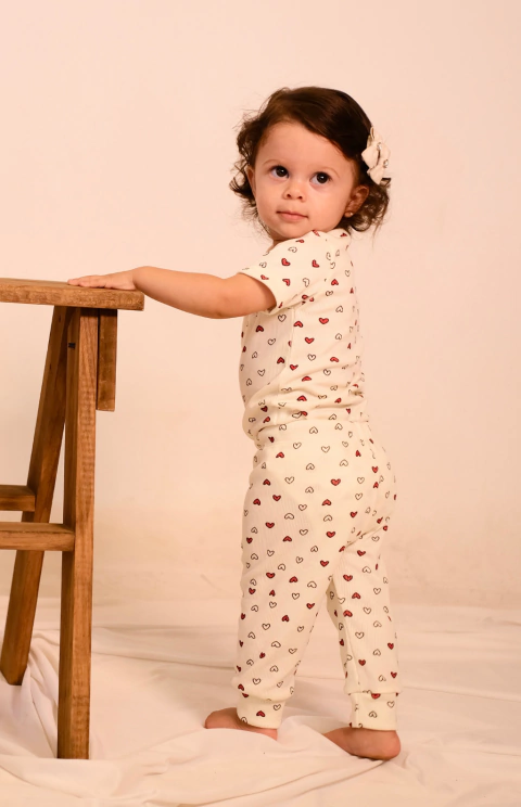 Conjunto Bebê Canelado Soft Comfort - Calça | Coração Marfim | NUVABÊ - comprar online