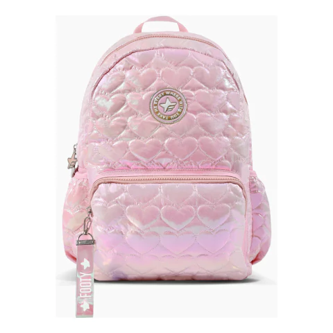 Mochila Footy Puffy Corazones Metalizadas Tornasoladas 16