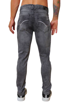 Calça Jeans Slim Lavagem Estonada Com Bordado -4AZES na internet