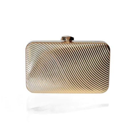 Bolsa Festa Clutch Dourada Metal Retangular Frisos