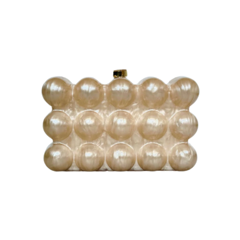 Bolsa Festa Clutch Acrílica Design Gaia Bubble Perolada Champagne
