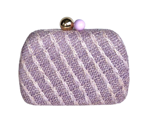 Bolsa Festa Clutch Ráfia Trama Lilás Arredondada