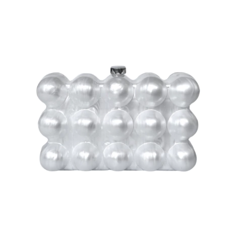 Bolsa Festa Clutch Acrílica Design Gaia Bubble Perolada Branca