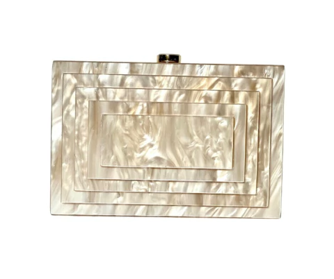 Bolsa Festa Clutch Acrílica Champagne Perolada Camadas