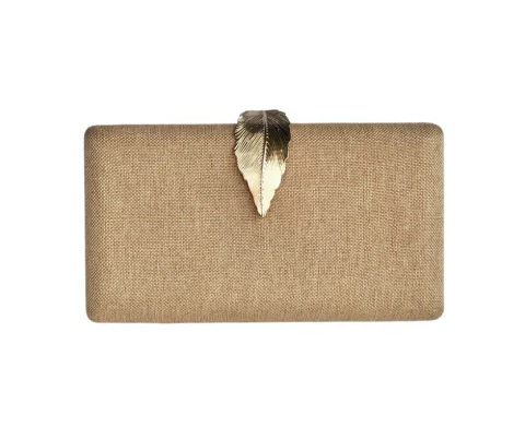 Bolsa Festa Clutch Bege Fecho Folha