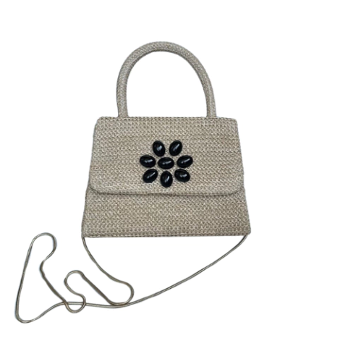 Bolsa Mini Tote Ráfia Bege Clara com Pedras Ônix Naturais - Ed. Exclusiva - comprar online
