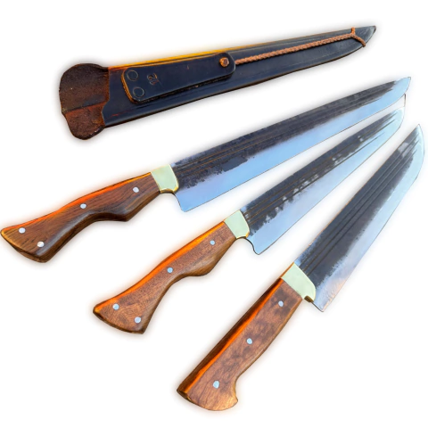 Kit 3 Facas Aço Carbono P/ Assador Abagualado