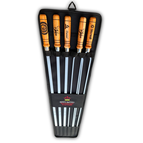 Kit de Espetos Tradicionalista Nylon, Cabo de Madeira - Personalizado