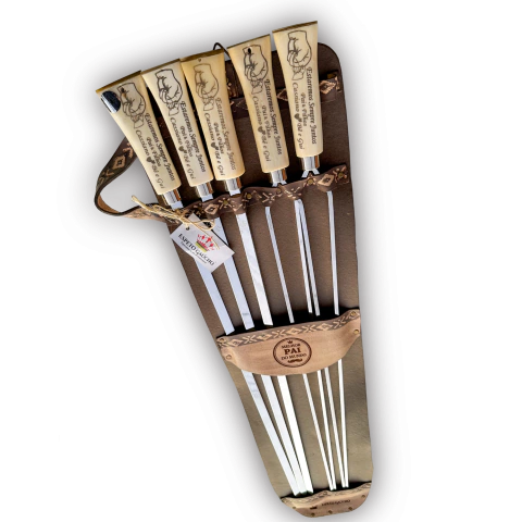 Kit de Espetos Bagual Couro, Cabo de Osso - Personalizado