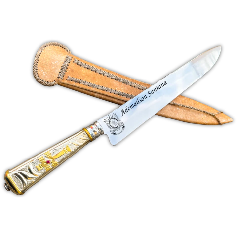 Faca Cabo Alpaca Detalhes Folhado a Ouro Personalizada