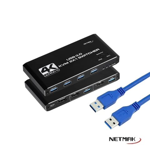 SWITCH KVM 2 PUERTOS HDMI USB 4K NM-KVM2 NETMAK