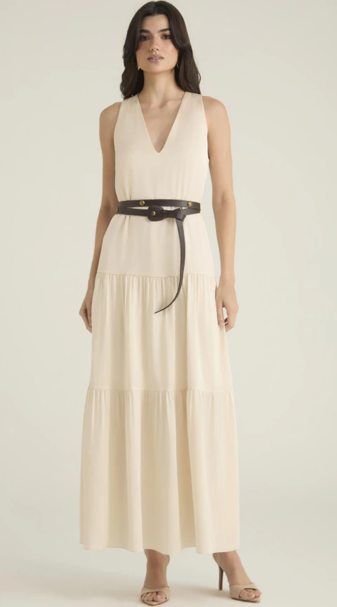 VESTIDO MIDI COM DECOTE V