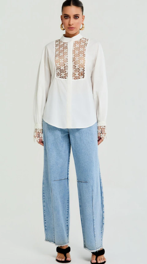 CAMISA TRICOLINE COM RECORTE RENDA