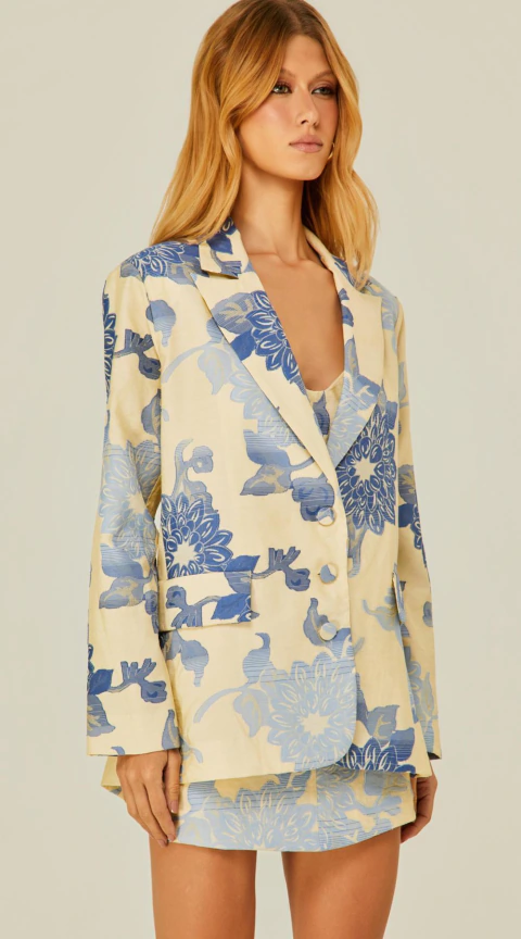 Blazer Estruturado em Jacquard Floral