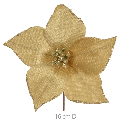 Flor de Natal Dourada com Glitter 16cm