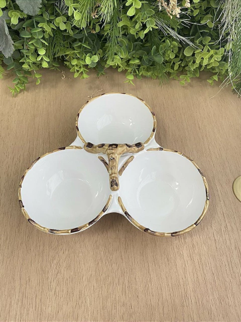 Petisqueira Bambu Natural 3 Divisórias