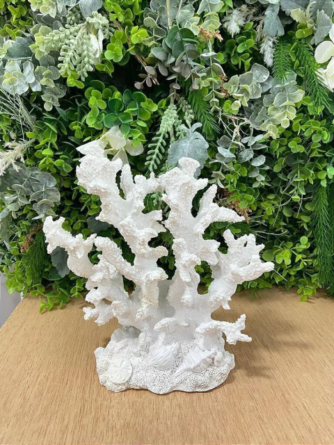 Escultura Decorativa Coral Branco de Poliresina 23x20x10cm - comprar online