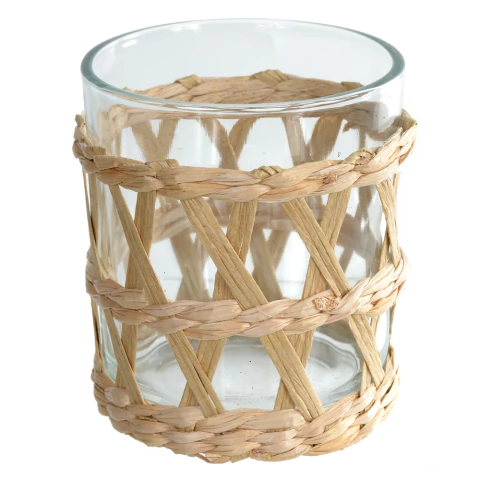 Castiçal de Vidro e Sisal 10cm