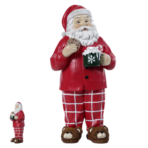Papai Noel de Pijama com Biscoito e Leite Resina 26,5X13cm