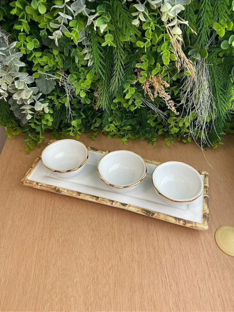 Petisqueira Bambu Natural com 3 mini Bowls