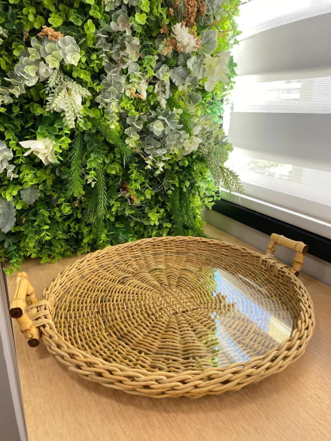 Bandeja de Junco + Alça Bambu Redonda 40cm