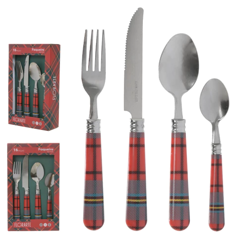 Faqueiro Tartan Clássico Natal 17cm (16pcs)