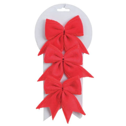 3 UN Laços de Natal Vermelhos 13cm