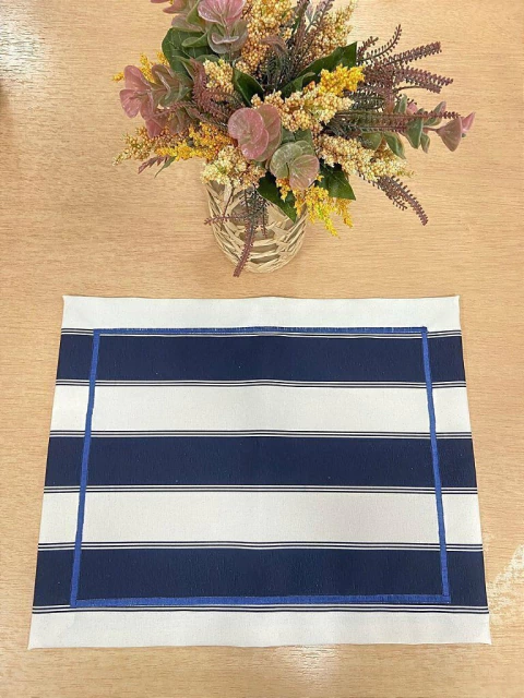 Lugar Americano Retangular Azul Marinho com Listras Brancas