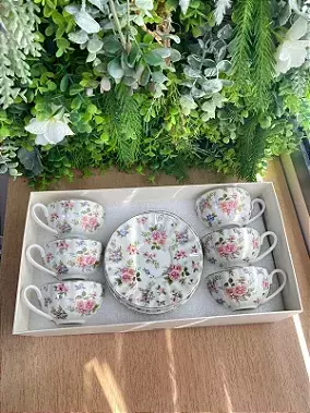 Kit Xícaras de Chá Jardim de Primavera Branco- 6 Unidades