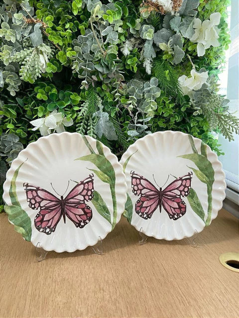 Dupla de Pratos de Sobremesa Voo Floral Rosa 1