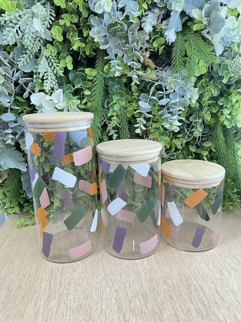 Kit Potes Herméticos Pincelados Color com Tampa de Bambu