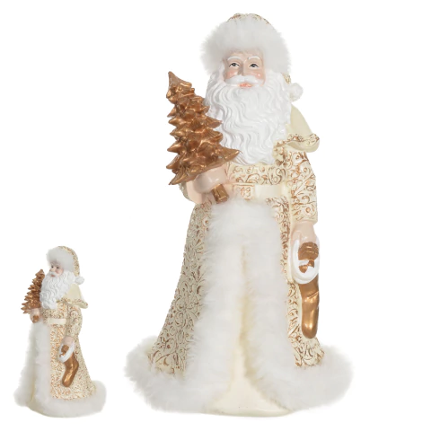 Papai Noel Luxo Dourado e Branco com Árvore 23X14cm
