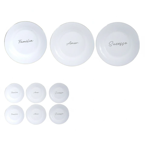 Conjunto 6 Pratos de Sobremesa "Boas Vibrações" 22,5cm