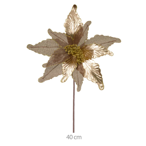 Flor de Natal Nobre Champanhe e Glitter 35cm