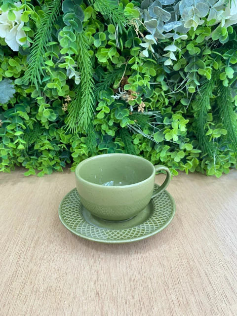 Xícara de Chá com Pires Verde Trama Rústica 250ml - comprar online