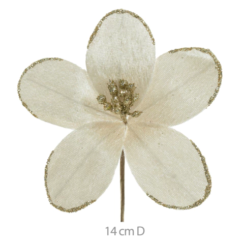 Flor de Natal Champanhe com Glitter Dourado 14cm