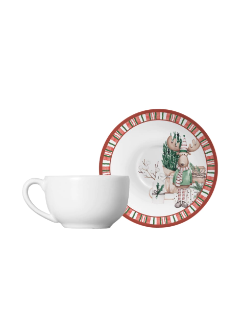 Xícara de Chá C/Pires Natal Alce e Presentes 250ml - comprar online