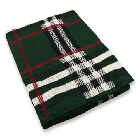 Manta Tricô Xadrez Tartan Verde 0,90 x1,80m